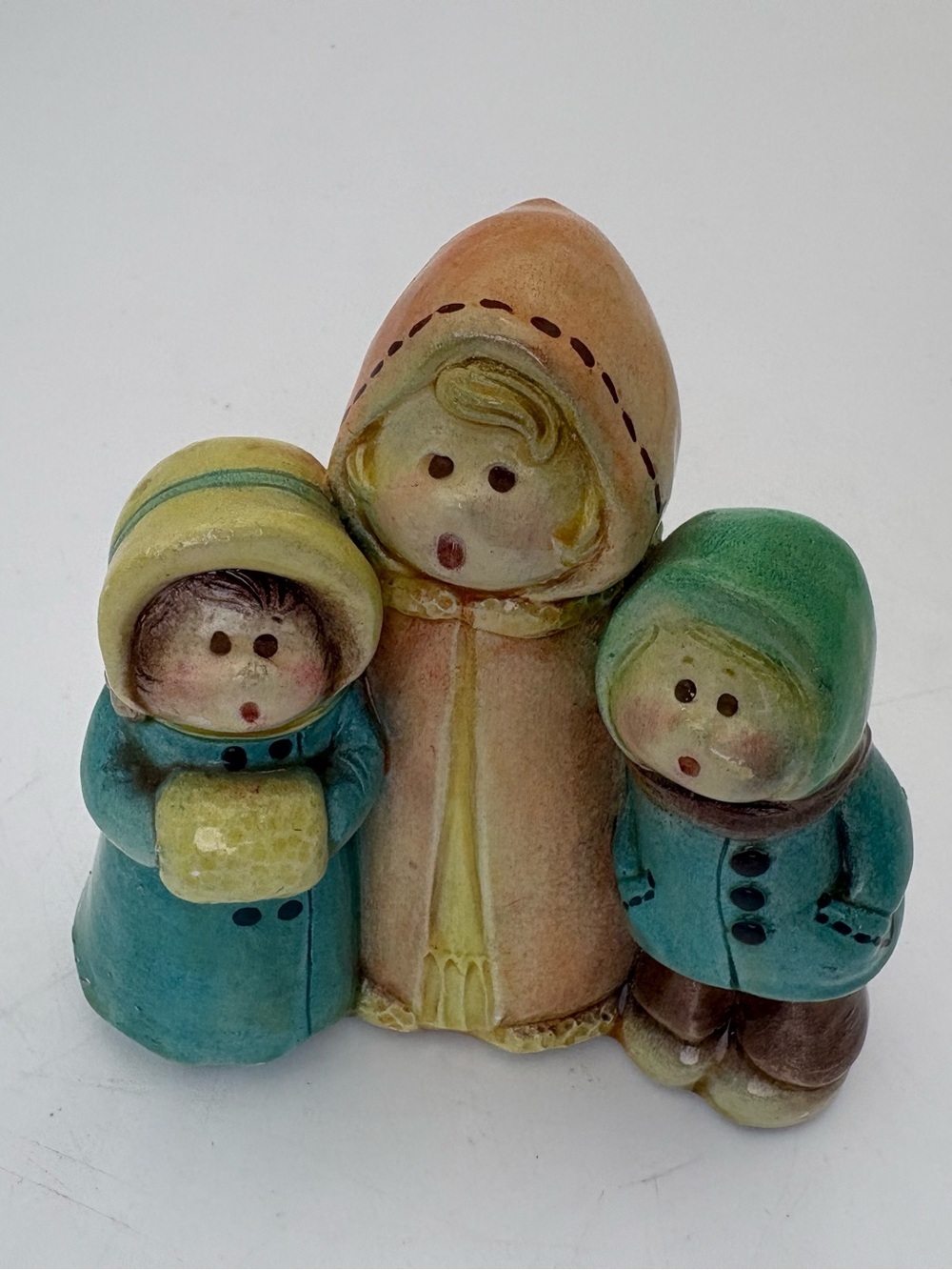 Hand-Painted Ceramic Carolers Figurine - Teal & Peach Holiday Accent - Picture 2 of 13